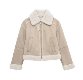 Women's Lamb Wool Lapel Double-sided Short Jacket