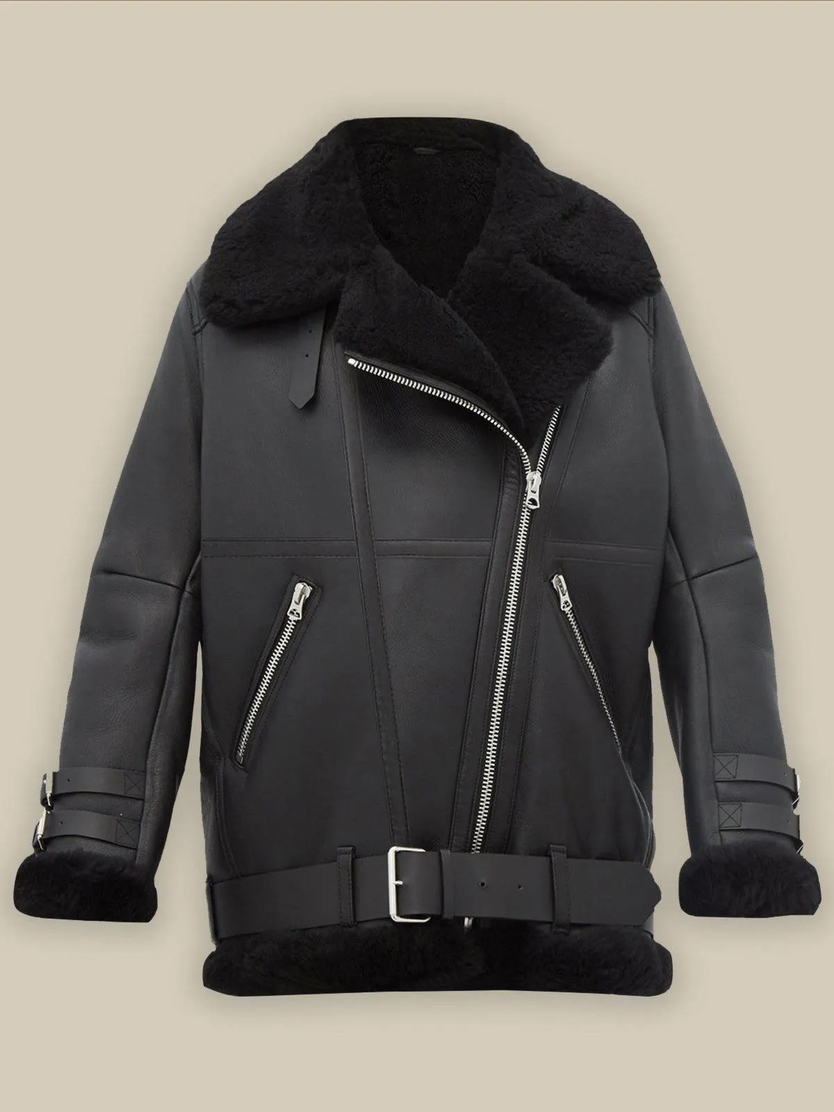 Women's Pitch Black B3 Shearling Leather Jacket