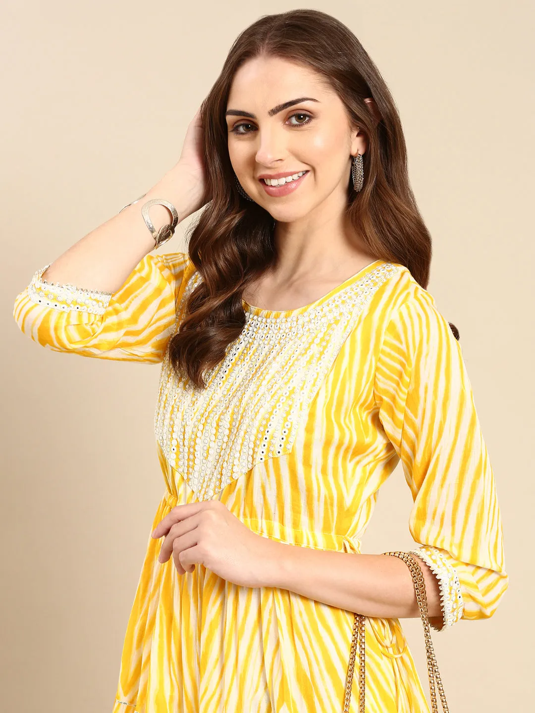 Women's Yellow Tie Dye Anarkali Kurta