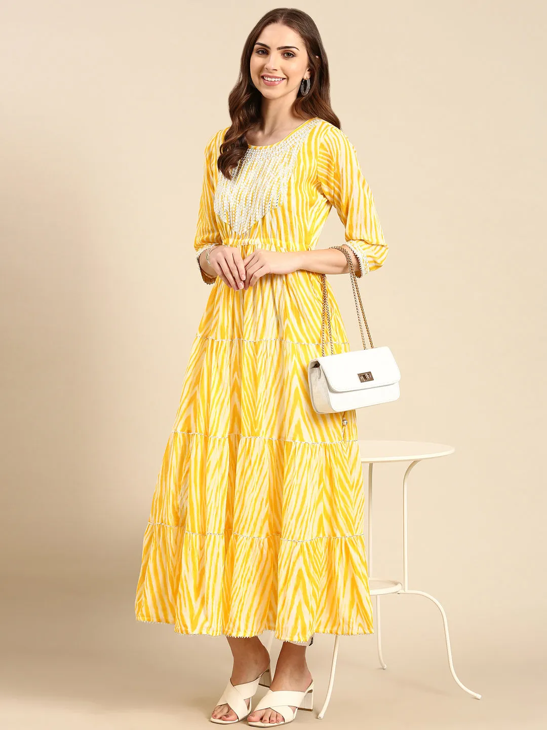 Women's Yellow Tie Dye Anarkali Kurta