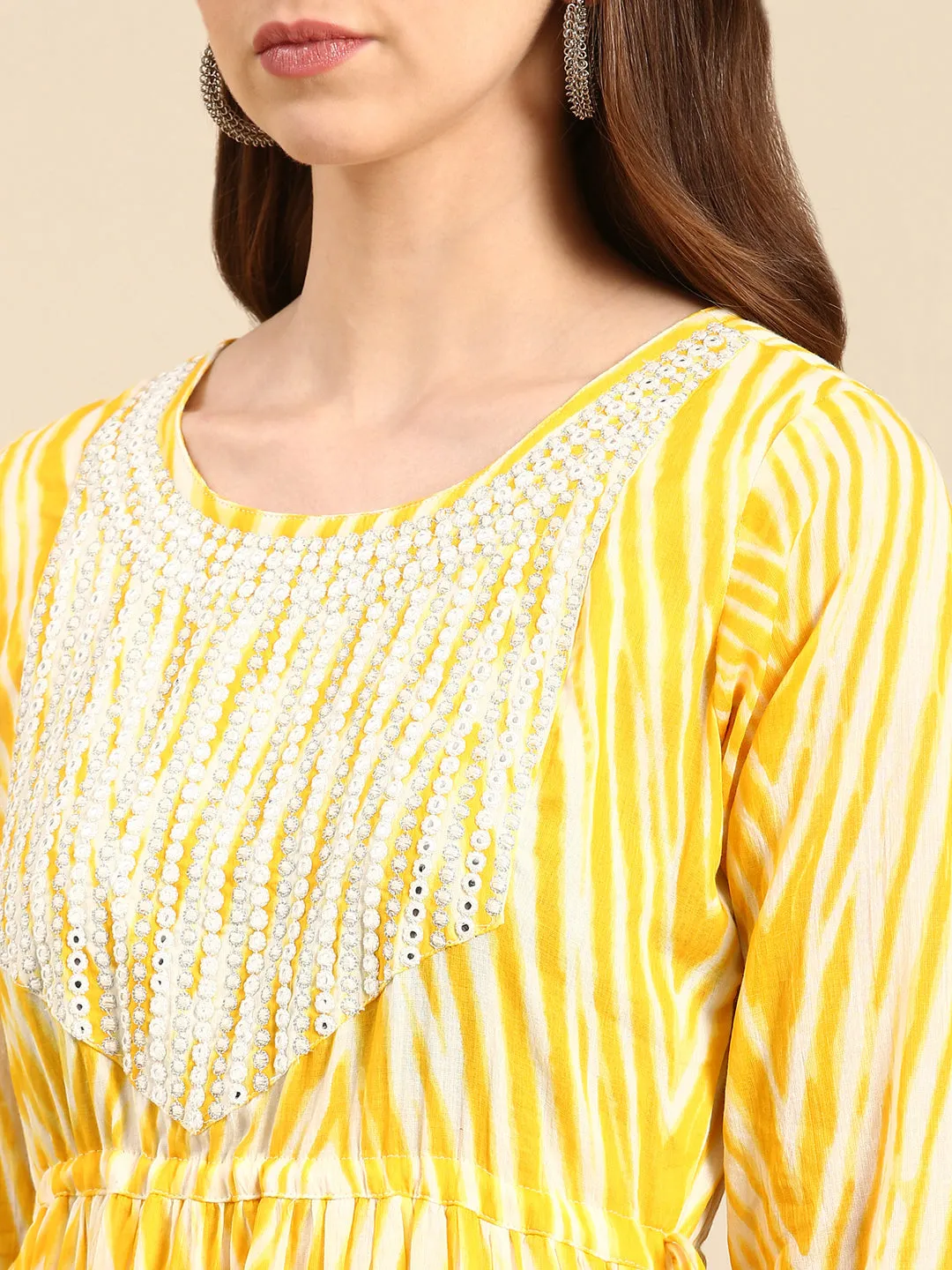 Women's Yellow Tie Dye Anarkali Kurta