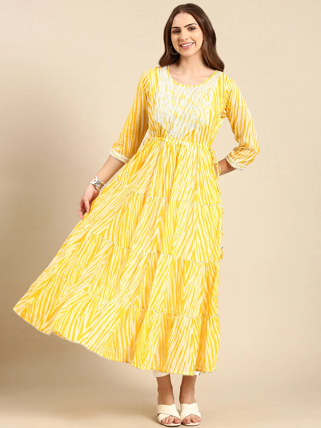 Women's Yellow Tie Dye Anarkali Kurta