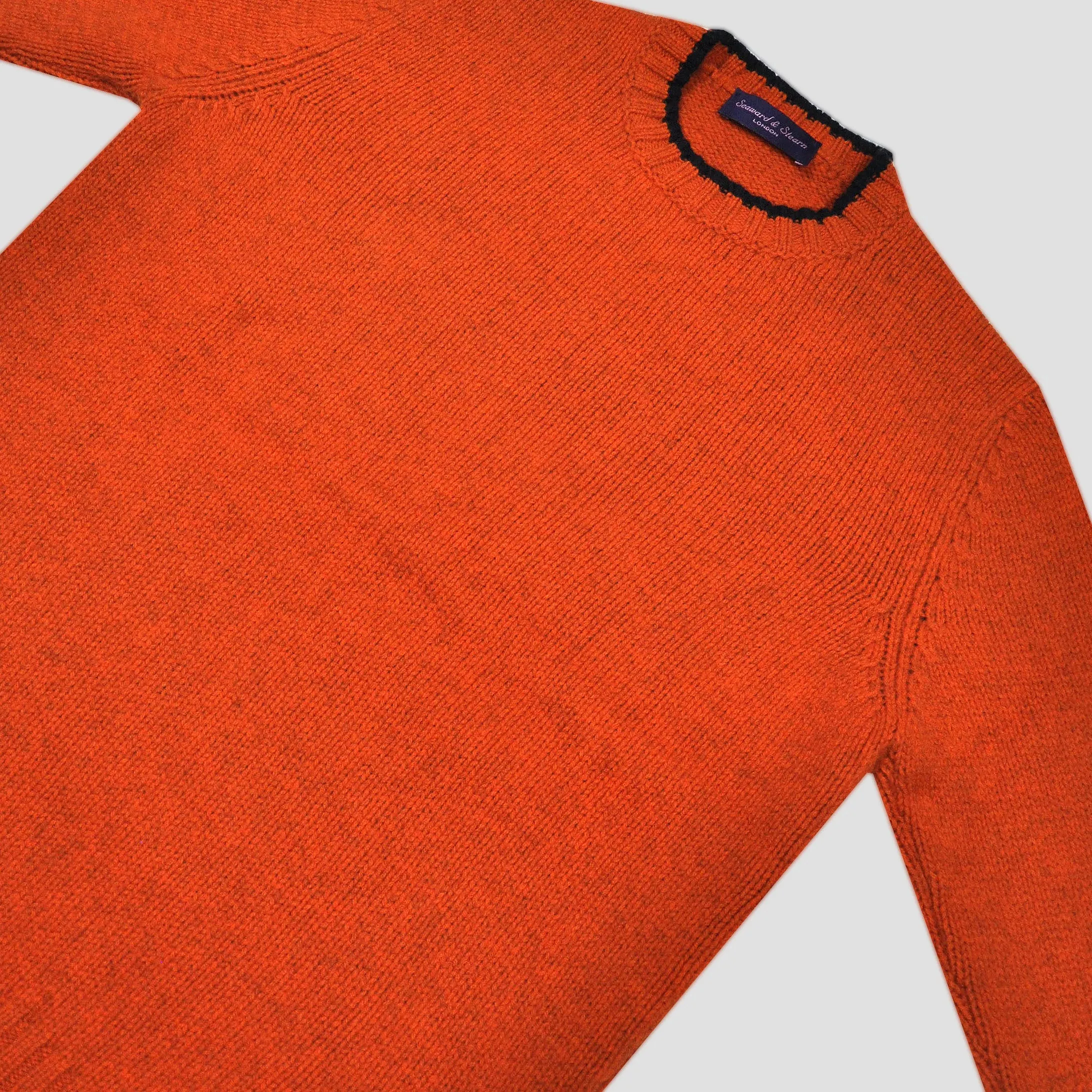 Yak's Wool Crew Neck Jumper in Rusty Orange with Midnight Blue Trim