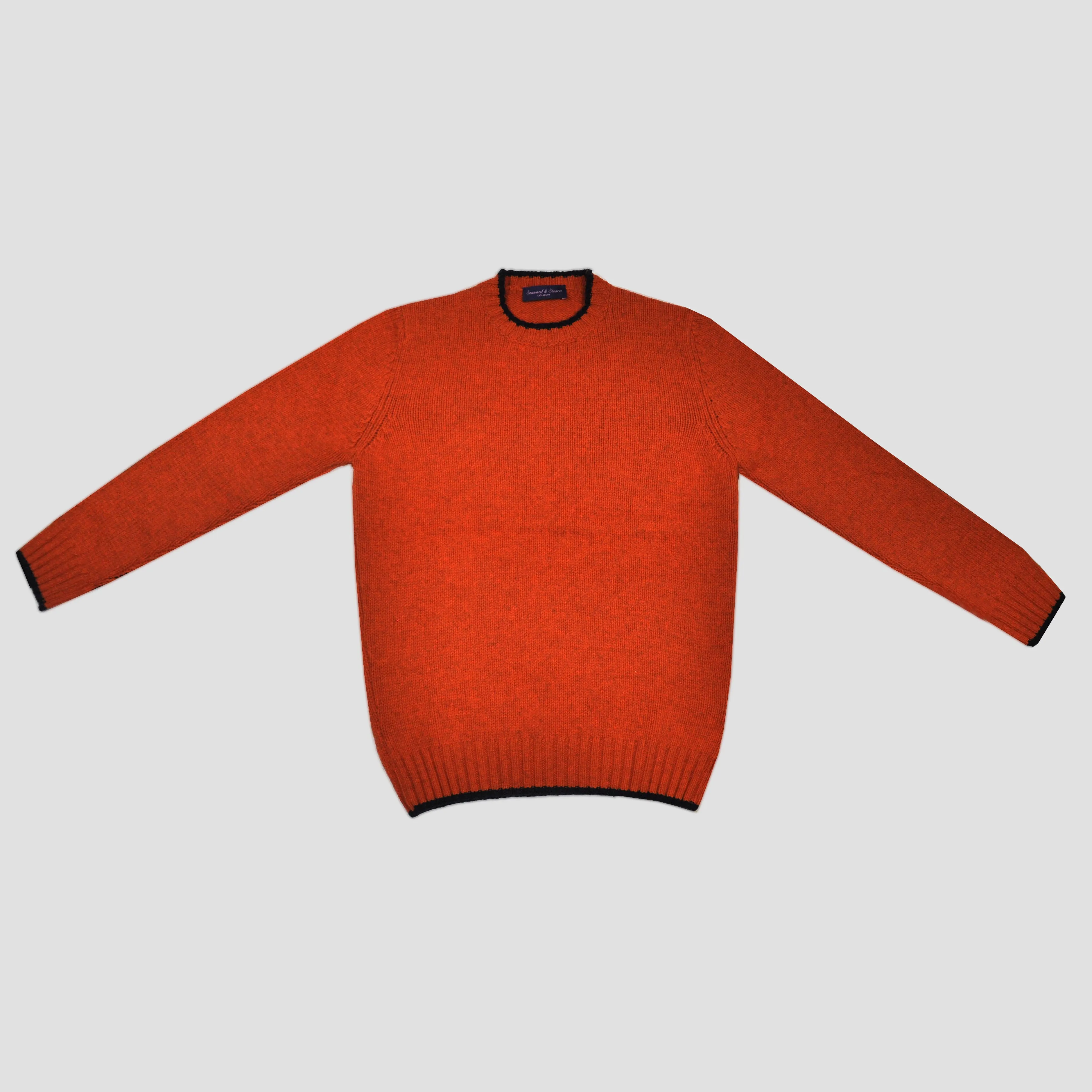 Yak's Wool Crew Neck Jumper in Rusty Orange with Midnight Blue Trim