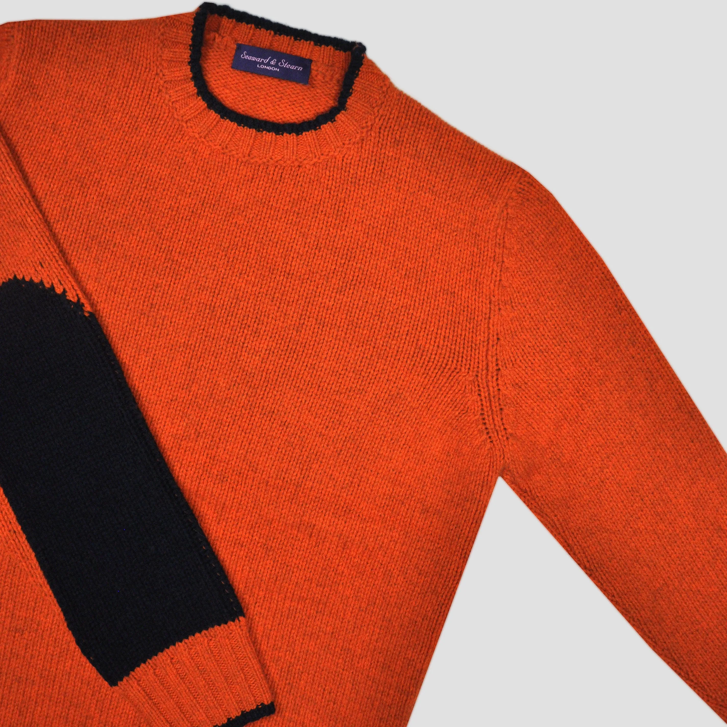 Yak's Wool Crew Neck Jumper in Rusty Orange with Midnight Blue Trim