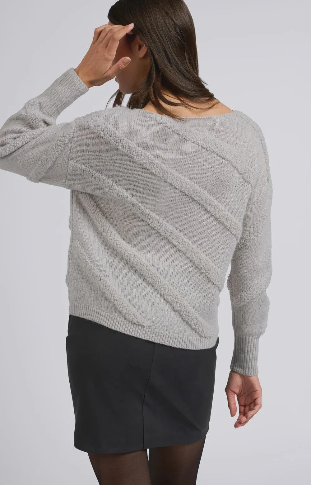 Yaya Boatneck Jumper Diagonal Tufts Sky Grey