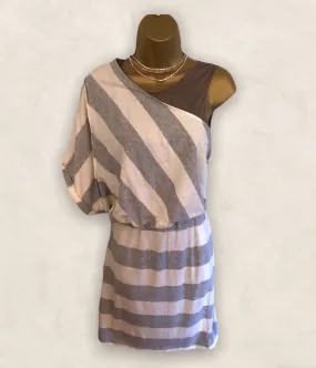 Yigal Azrouël Ivory & Grey Stripe Cotton & Wool Dress Size 0 UK 8 US 4 EU 36